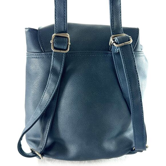 American Eagle AE Blue Faux Leather Mini Backpack Purse Drawstring Flap Bag - Picture 4 of 9